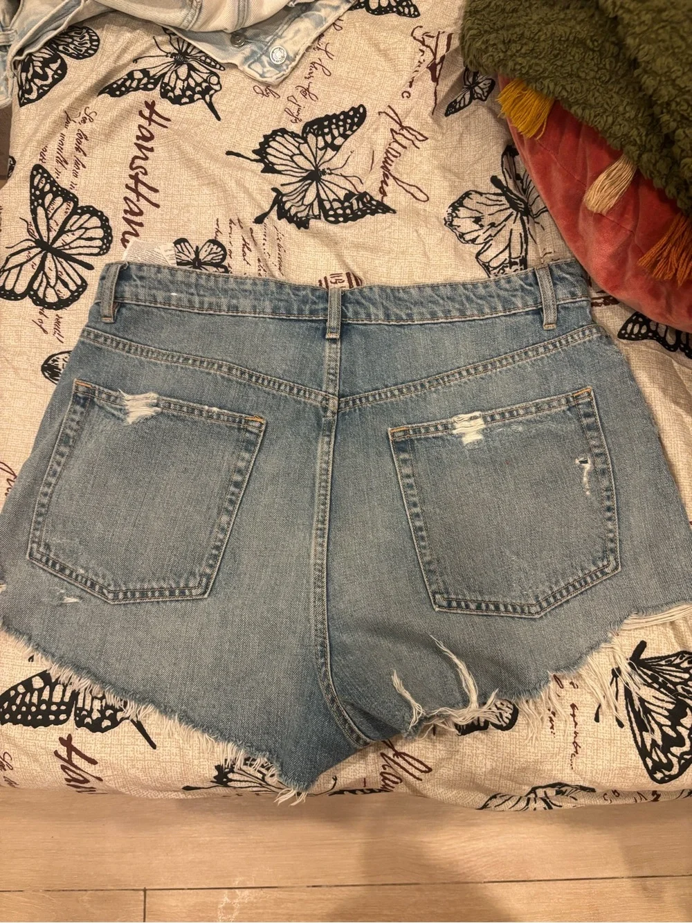Zara Light Blue Ripped Denim Shorts